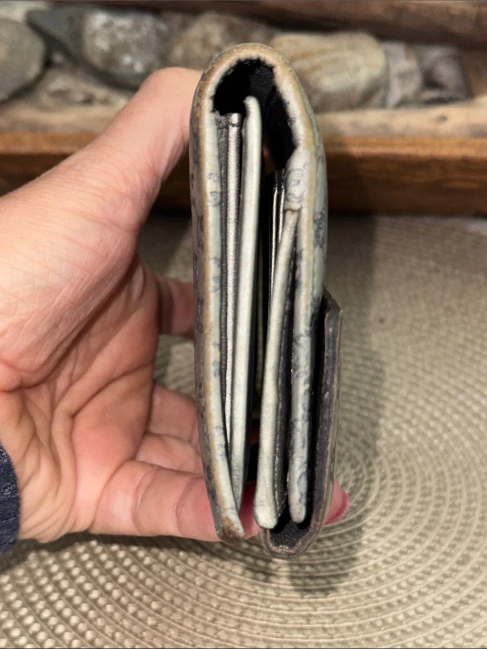 Gucci Gray GG Monogram Wallet with Gold Heart Tab